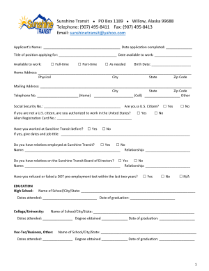 Sunshine Transit Employment Application and Background Check Release form